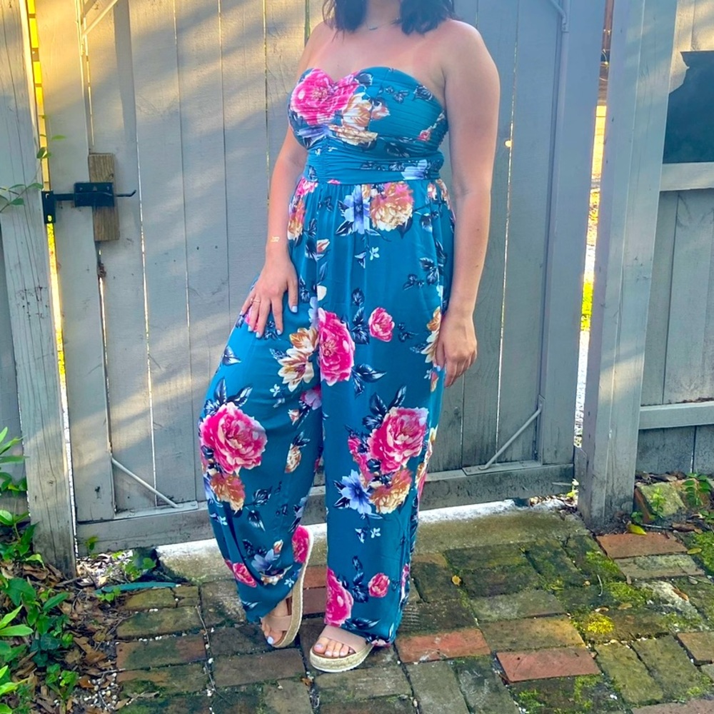 Strapless Floral Jumpsuit